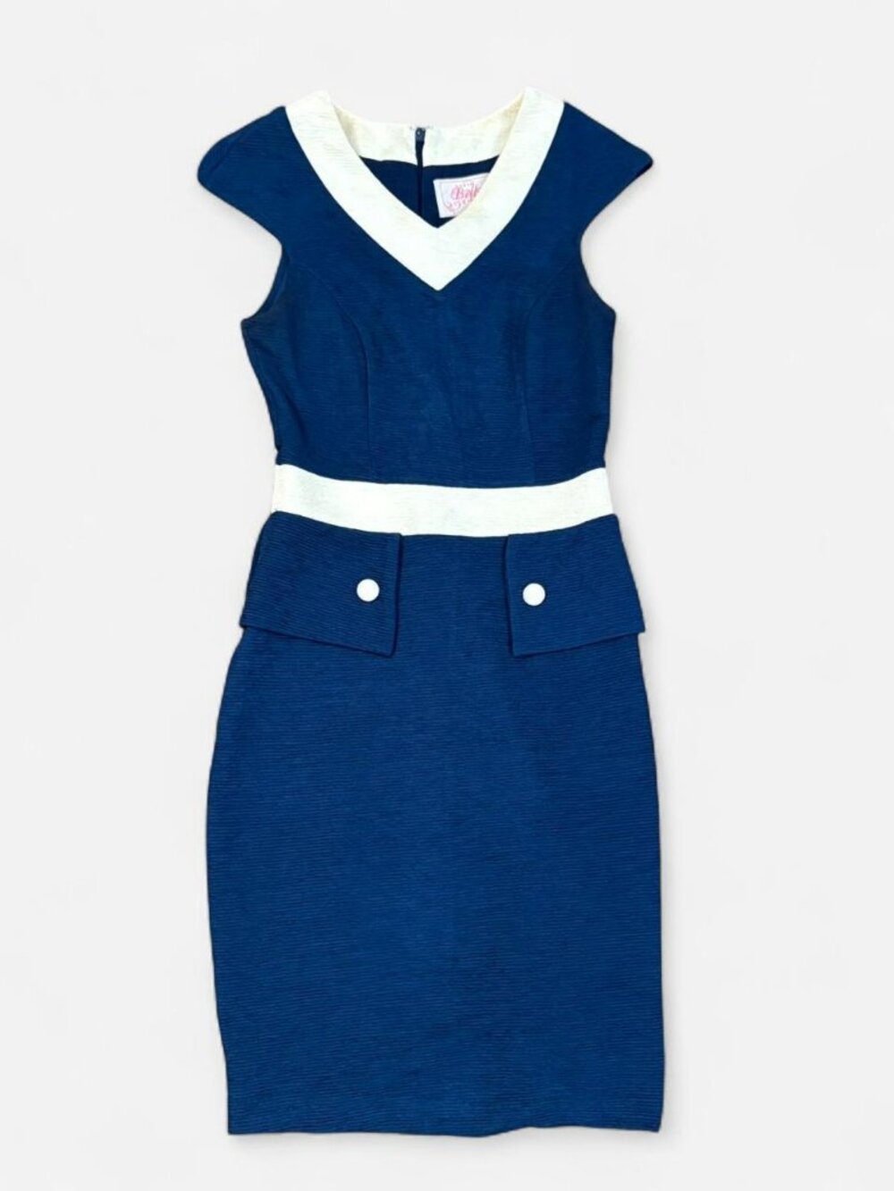 Ruby Belle Blue Textured V-Neck Sheath Dress Vintage Fit and Flare
